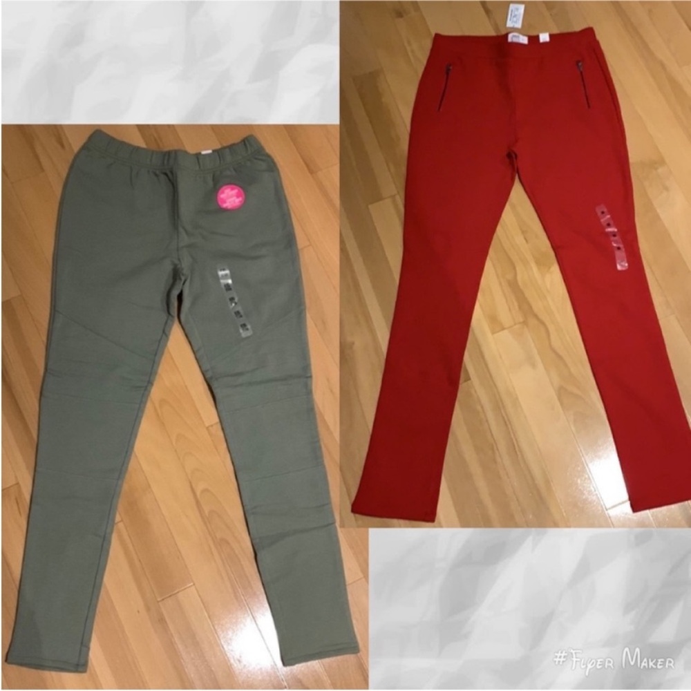 Girl’s Children’s Place Sage Green Cozy Moto & Red Pointe Leggings-size XXL (16)